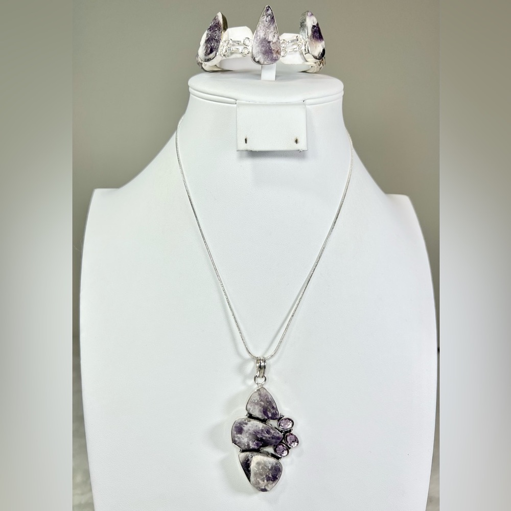 Rough Amethyst 925 Pendant & Bracelet Gemstone set